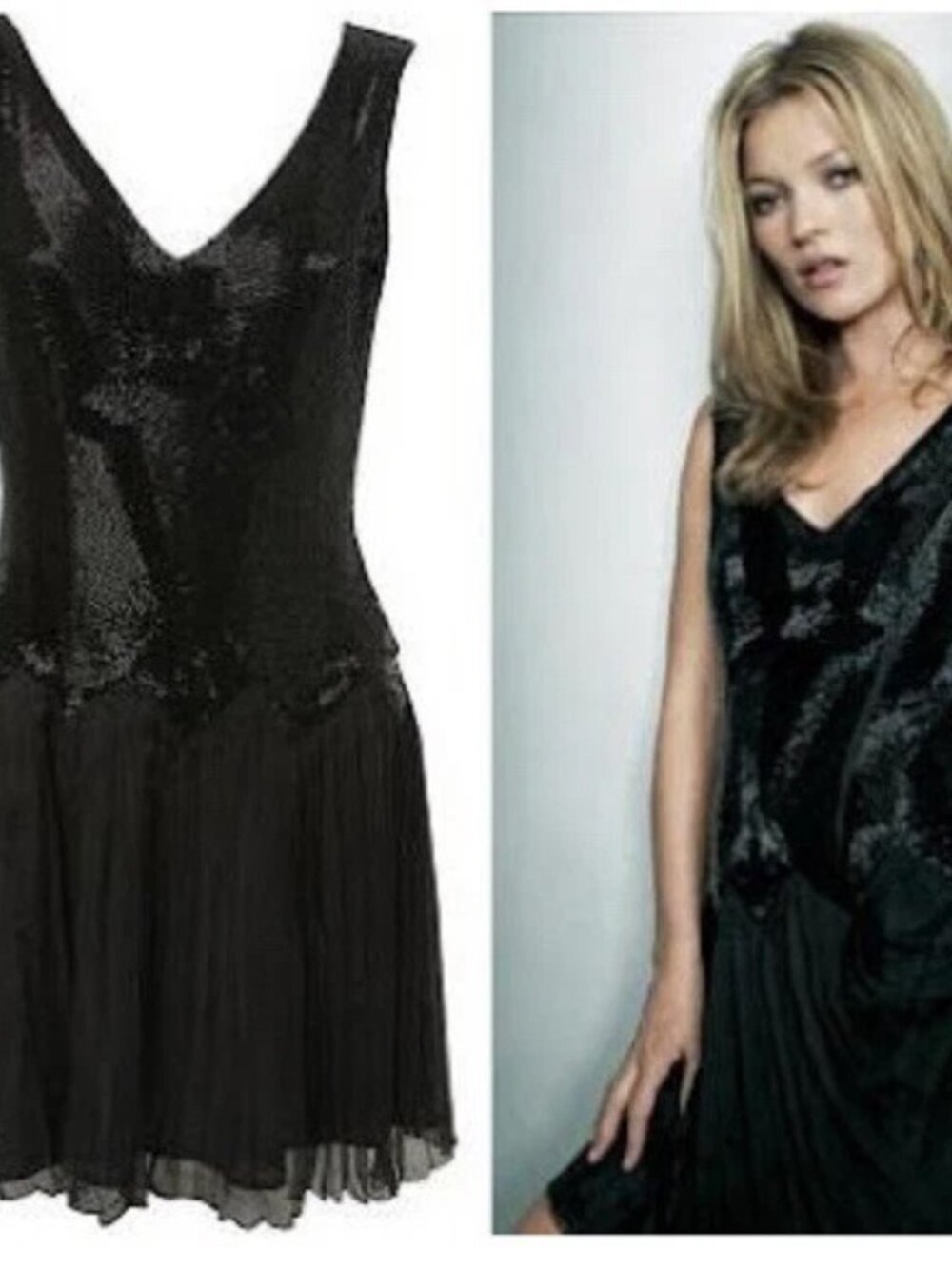 Kate Moss for Top Shop beaded and chiffon short black dress